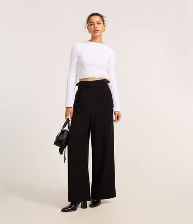 Pantalón Pantalona en Sastrería con Cintura Cruzado y Hebilla