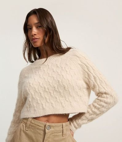 Suéter Cropped en Chenille con Pelitos