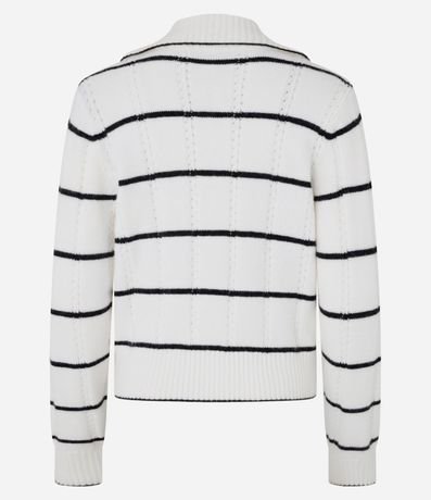 Suéter en Punto Pesado con Cuello Polo y Estampado Rayada 3
