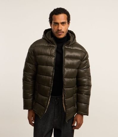 Campera Puffer en Poliamida con Gajos y Forro de Sherpa