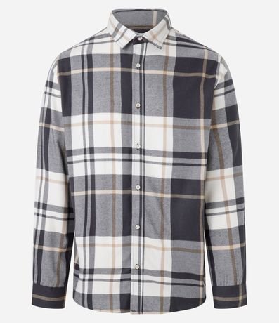 Camisa en Franela con Estampa de Cuadros y Abotonado