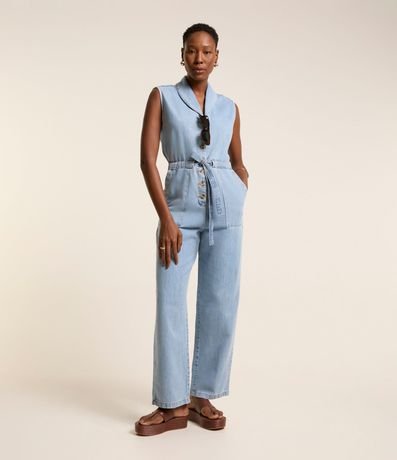 Mono Largo en Jeans con Lazo y Bolsillo Carpinteiro