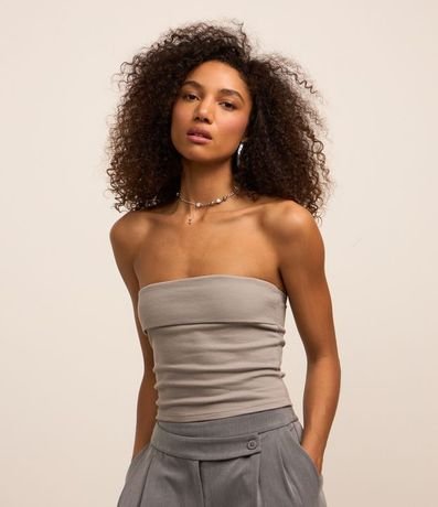 Top Sin Breteles en Rib con Texturas