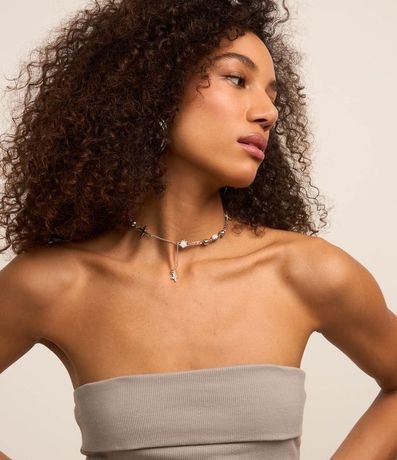 Top Sin Breteles en Rib con Texturas 3