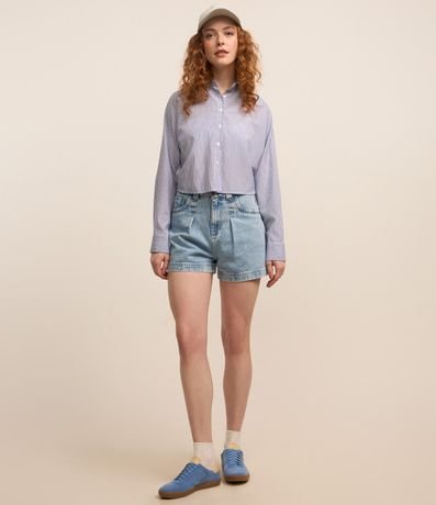 Camisa corta en Tricolina con Rayas en Hilo Teñido 2