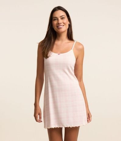 Camisón Corta en Rib con Estampa de Cuadros