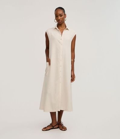Vestido Chemise Plano en Lino con Botones 3