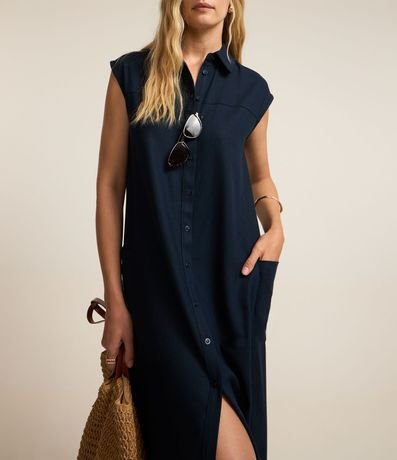 Vestido Chemise Plano en Lino con Botones 4