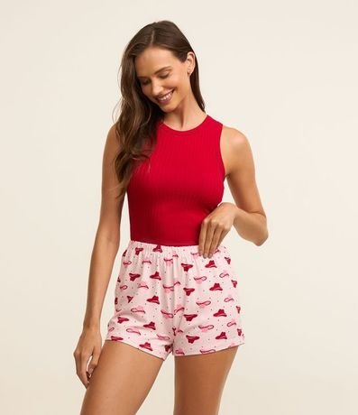 Pijama Short Doll en Rib con Estampa Sombrero de Cowboy