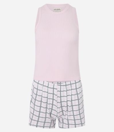Pijama Short Doll en Rib con Short de Cuadros