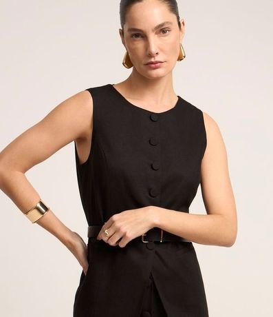 Chaleco Alargado con Bajo Arredonda y Bolsillos