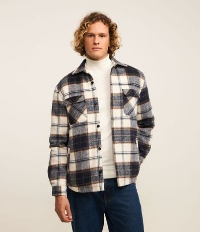 Campera Trucker en Franela con Estampa de Cuadros y Sherpa