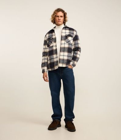 Campera Trucker en Franela con Estampa de Cuadros y Sherpa 2