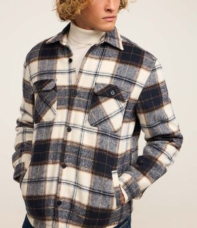 Campera Trucker en Franela con Estampa de Cuadros y Sherpa 3