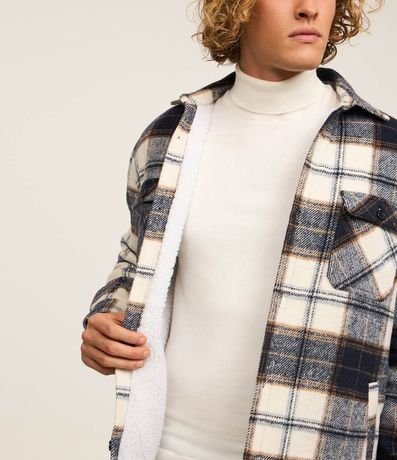 Campera Trucker en Franela con Estampa de Cuadros y Sherpa 4