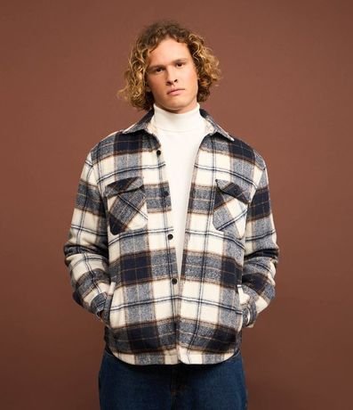 Campera Trucker en Franela con Estampa de Cuadros y Sherpa 5