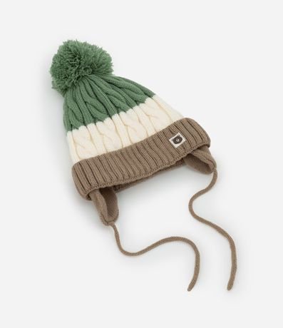 Gorro Infantil en Punto Texturizado con Pompón - Talle 0 a 12 meses