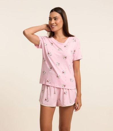 Short de Pijama en Viscosa Estampado de Gato