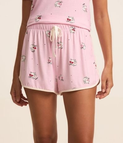 Short de Pijama en Viscosa Estampado de Gato 2