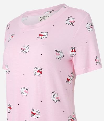 Blusa de Pijama Manga Corta en Viscosa con Estampa de Gato 5