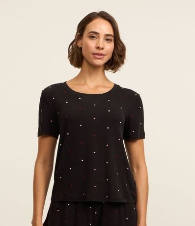 Blusa de Pijama Manga Corta en Viscosa con Estampa de Lunares