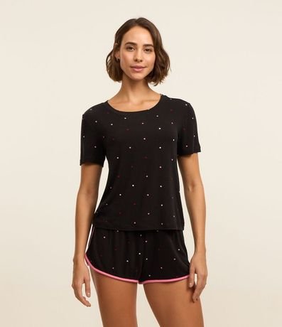 Blusa de Pijama Manga Corta en Viscosa con Estampa de Lunares 2