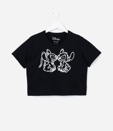 Remera Cropped con Bordado de Stitch y Angel - Talle 5 a 14 años