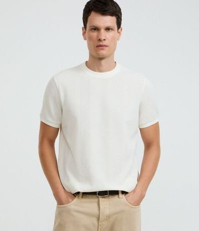 Remera Regular con Cuello Redondo y Textura Vertical