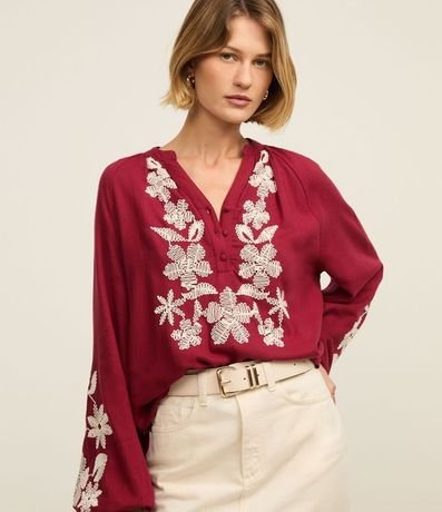 Blusa de Batista con Botones y Bordado Floral 1