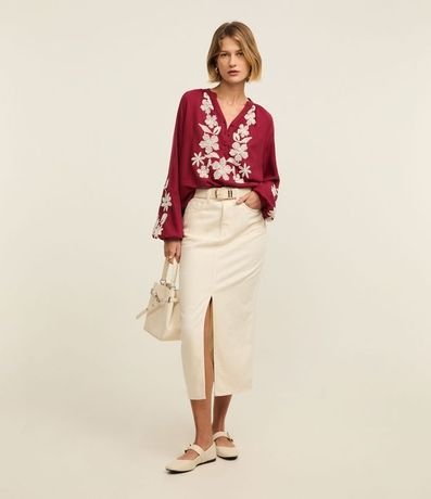 Blusa de Batista con Botones y Bordado Floral 2