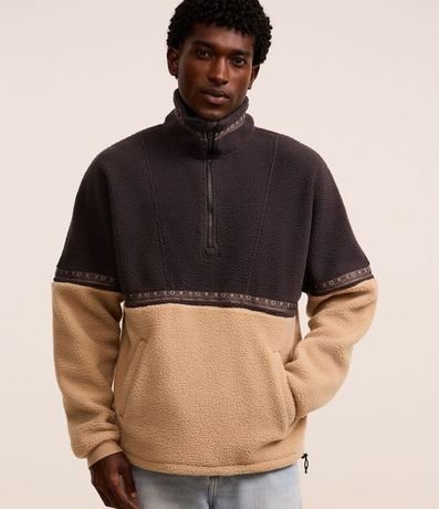 Saco en Sherpa con Raya Estampada en Bloques de Color