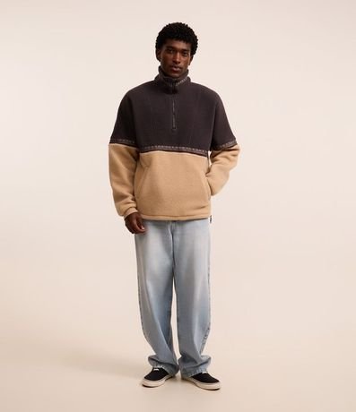 Saco en Sherpa con Raya Estampada en Bloques de Color 2