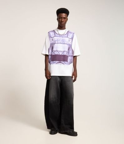 Pantalón Barrel en Jeans con Recortes y Pences