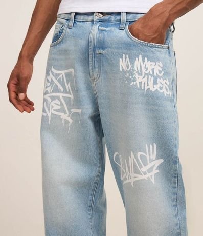 Pantalón Baggy en Jeans con Puídos y Estampa Lettering Grafite 4