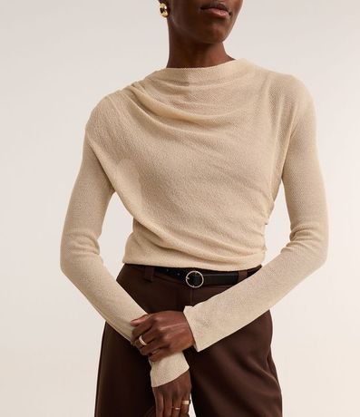 Blusa en Punto Leve con Cuello Degagê y Fruncido Lateral 6