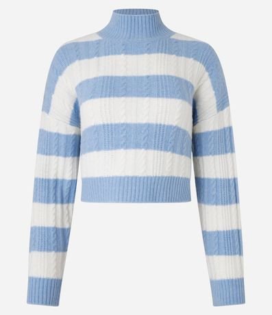Suéter Corto en Tricot a Rayas con Textura Trenzada y Cuello Alto 5