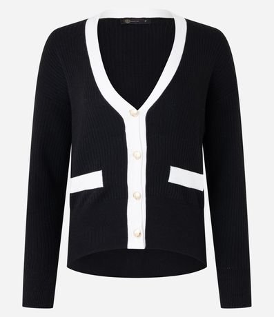 Cardigan en Punto con Botones de Metal y Bolsillo Fake Contrastantes 7