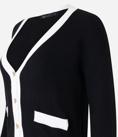 Cardigan en Punto con Botones de Metal y Bolsillo Fake Contrastantes 8