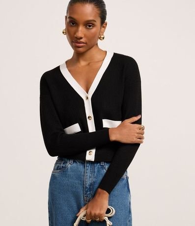 Cardigan en Punto con Botones de Metal y Bolsillo Fake Contrastantes 2