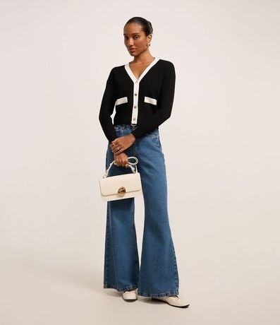 Cardigan en Punto con Botones de Metal y Bolsillo Fake Contrastantes 3