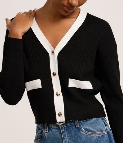 Cardigan en Punto con Botones de Metal y Bolsillo Fake Contrastantes 5