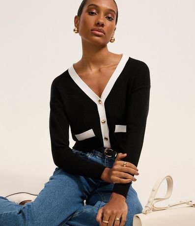 Cardigan en Punto con Botones de Metal y Bolsillo Fake Contrastantes 6