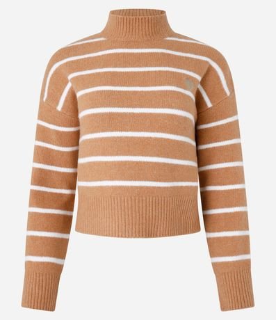 Suéter Listrado en Punto con Cuello Alto y Bordado de Corazón 5