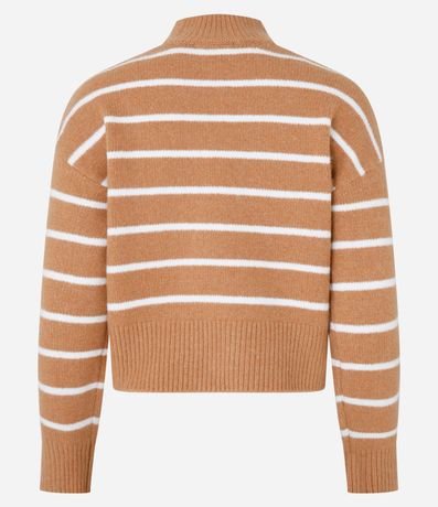 Suéter Listrado en Punto con Cuello Alto y Bordado de Corazón 7