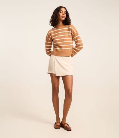 Suéter Listrado en Punto con Cuello Alto y Bordado de Corazón 2