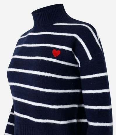 Suéter Listrado en Punto con Cuello Alto y Bordado de Corazón 7