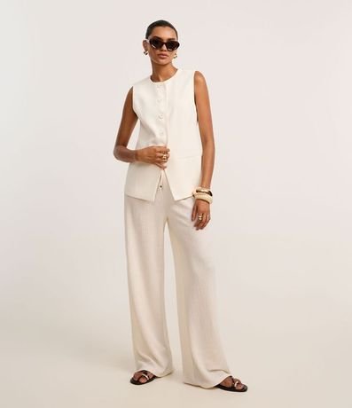 Pantalón Wide Leg con Textura y Elástico en la Cintura