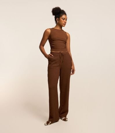 Pantalón Recto con Textura y Cintura Elástica