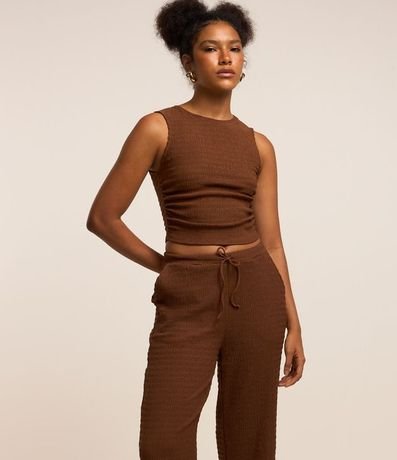 Pantalón Recto con Textura y Cintura Elástica 2