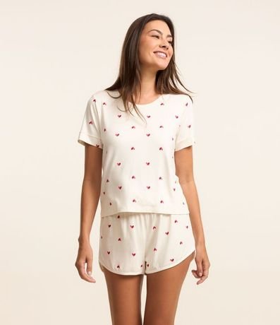 Short de Pijama en Viscosa con Estampa de Corazón
